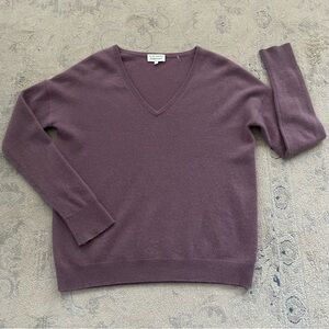 White + Warren Cashmere Essentials V-Neck Sweater Medium Plum Purple Relaxed